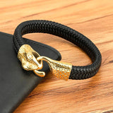 Snake Head Stainless Steel Men's Leather Bracelet Charm Jewelry