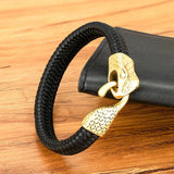Snake Head Stainless Steel Men's Leather Bracelet Charm Jewelry