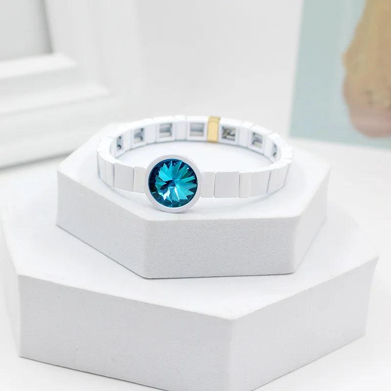 Enamel Charm Women's Bracelet Bangle Crystal Stone Elastic Rope