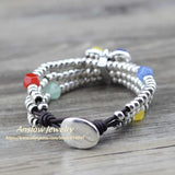 Anslow Spring Wrap Beads Leather Bracelet for Women Charms Bangles
