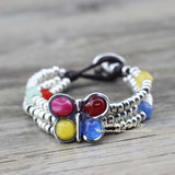 Anslow Spring Wrap Beads Leather Bracelet for Women Charms Bangles