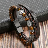 Natural Stone Stainless Steel Men's Leather Bracelet Multi-Layer