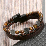 Natural Stone Stainless Steel Men's Leather Bracelet Multi-Layer