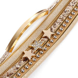 Rivet Studded Rhinestone Stars Leather Wrap Bracelet for Women