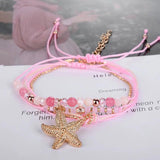Boho Adjustable Rope Bracelet Crystal Beads Sea Star Pendant Charm Bracelet