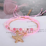 Boho Adjustable Rope Bracelet Crystal Beads Sea Star Pendant Charm Bracelet