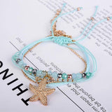 Boho Adjustable Rope Bracelet Crystal Beads Sea Star Pendant Charm Bracelet