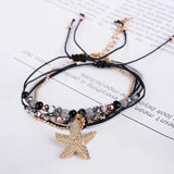 Boho Adjustable Rope Bracelet Crystal Beads Sea Star Pendant Charm Bracelet