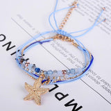Boho Adjustable Rope Bracelet Crystal Beads Sea Star Pendant Charm Bracelet