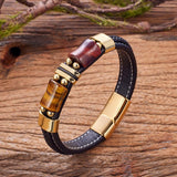 Red Tiger Eye Bracelet Geometric Shape Stainless Steel Men's Jewelry