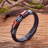 Red Tiger Eye Bracelet Geometric Shape Stainless Steel Men's Jewelry