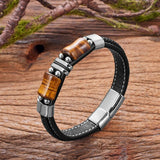 Red Tiger Eye Bracelet Geometric Shape Stainless Steel Men's Jewelry