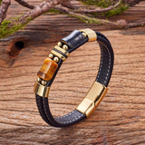 Red Tiger Eye Bracelet Geometric Shape Stainless Steel Men's Jewelry