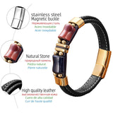 Red Tiger Eye Bracelet Geometric Shape Stainless Steel Men's Jewelry