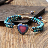 Boho Yoga Bracelet Heart Shape Charm Wrap Beads Bracelets&Bangles