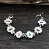 Vintage Oval Natural Stone Bracelet Tibetan Silver Plated 6 Chakra Tigers Eye