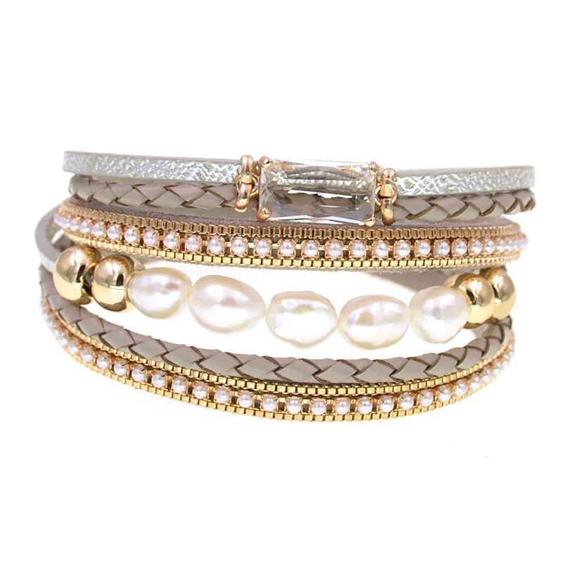 Leather Bracelets for Women with Fresh Water Pearls Charm