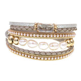 Leather Bracelets for Women with Fresh Water Pearls Charm
