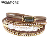 Leather Bracelets for Women with Fresh Water Pearls Charm