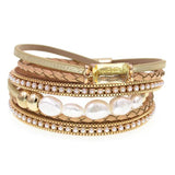 Leather Bracelets for Women with Fresh Water Pearls Charm