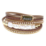 Leather Bracelets for Women with Fresh Water Pearls Charm
