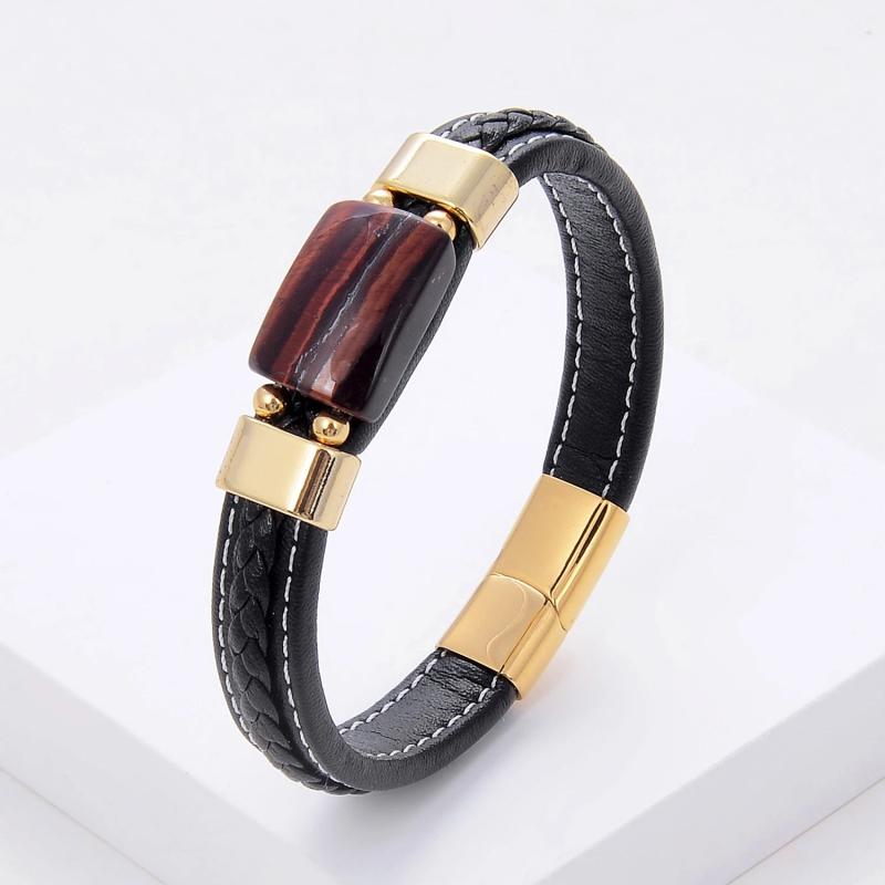 Square Tiger Eye Bracelet Stainless Steel Magnetic Buckle Natural Stone Jewelry
