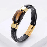 Square Tiger Eye Bracelet Stainless Steel Magnetic Buckle Natural Stone Jewelry