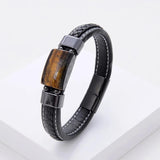 Square Tiger Eye Bracelet Stainless Steel Magnetic Buckle Natural Stone Jewelry