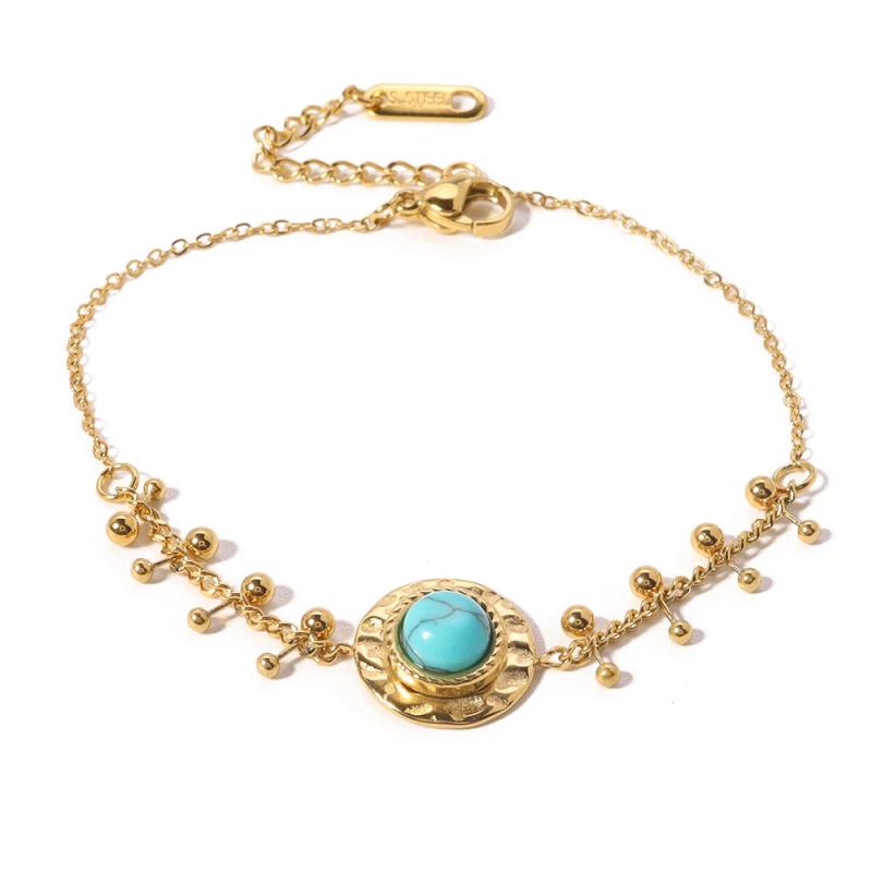 Vintage Turquoise Charms Bracelet 14K Gold-Plated Waterproof Jewelry