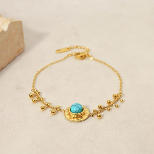 Vintage Turquoise Charms Bracelet 14K Gold-Plated Waterproof Jewelry