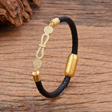 Zircon Bracelet Leather Rope Bangle for Women
