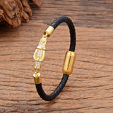 Zircon Bracelet Leather Rope Bangle for Women