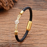 Zircon Bracelet Leather Rope Bangle for Women
