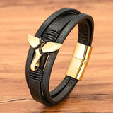Leather Mens Bracelets Stainless Steel Mermaid Tail Magnet Clasp Bangle