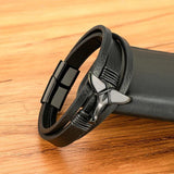 Leather Mens Bracelets Stainless Steel Mermaid Tail Magnet Clasp Bangle