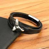 Leather Mens Bracelets Stainless Steel Mermaid Tail Magnet Clasp Bangle
