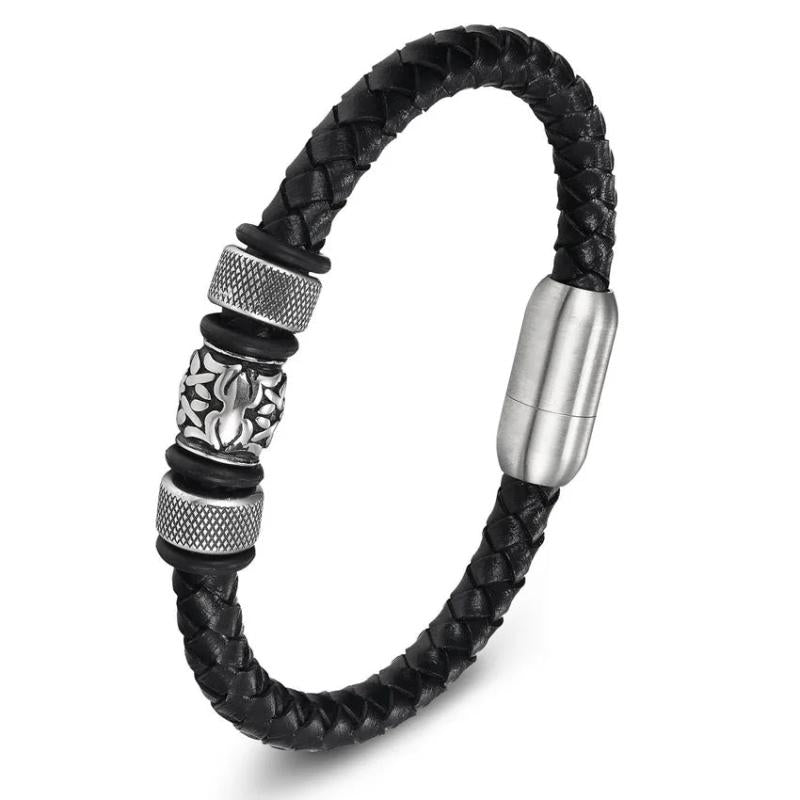 Punk Bracelet with Stainless Steel Magnet Buckle for Men