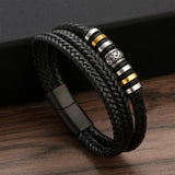 Leather Bracelets Men Stainless Steel Multilayer Braided Rope Bracelets