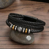 Leather Bracelets Men Stainless Steel Multilayer Braided Rope Bracelets