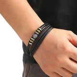 Leather Bracelets Men Stainless Steel Multilayer Braided Rope Bracelets