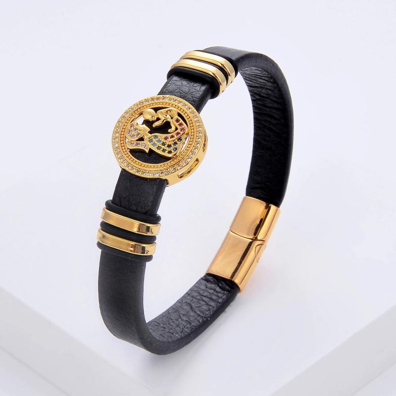 Leather Rope Chain Bangle Bracelet for Women Charm Insect Cross CZ Bracelet