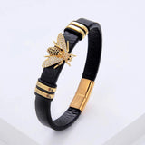 Leather Rope Chain Bangle Bracelet for Women Charm Insect Cross CZ Bracelet