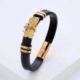 Leather Rope Chain Bangle Bracelet for Women Charm Insect Cross CZ Bracelet