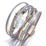 Pearl Leather Women's Bracelet with Shell Wide Design