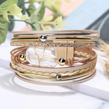 Pearl Leather Women's Bracelet with Shell Wide Design