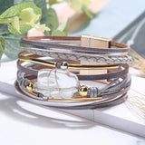 Pearl Leather Women's Bracelet with Shell Wide Design