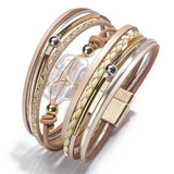 Pearl Leather Women's Bracelet with Shell Wide Design