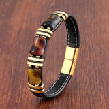 Tiger's Eye Stone Charm Men's Bracelet Leather Wristband Jewelry