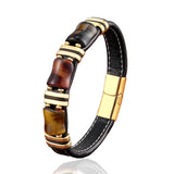 Tiger's Eye Stone Charm Men's Bracelet Leather Wristband Jewelry