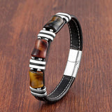 Tiger's Eye Stone Charm Men's Bracelet Leather Wristband Jewelry